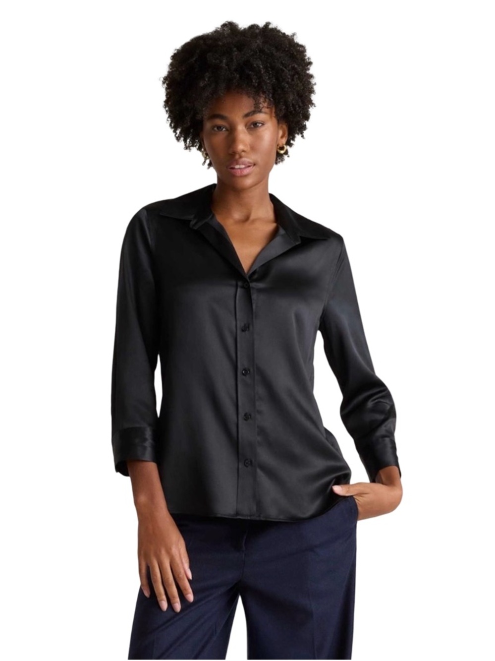 NWT Quince Black Washable Silk Blouse (Medium) DROPPING SOON